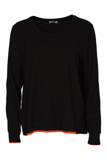 Round Neck Top With Contrast Colour Black/tigerlily