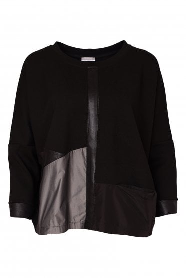 Round Neck Top With Contrast Sections Black/grey
