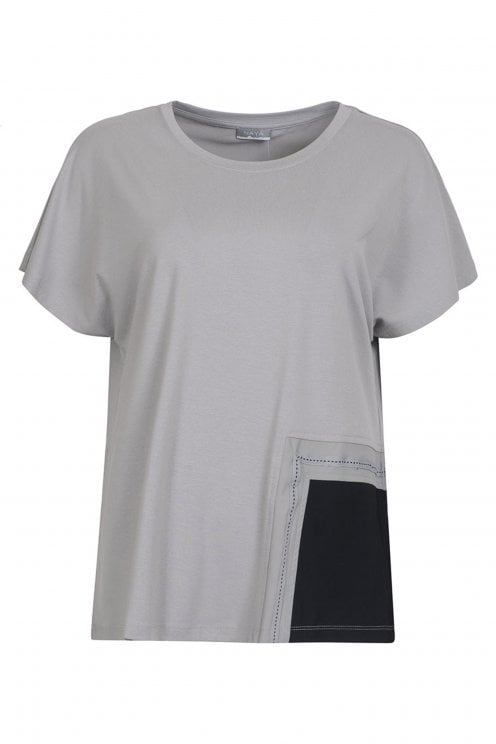 Round Neck Top With Contrast Trim Taupe/black