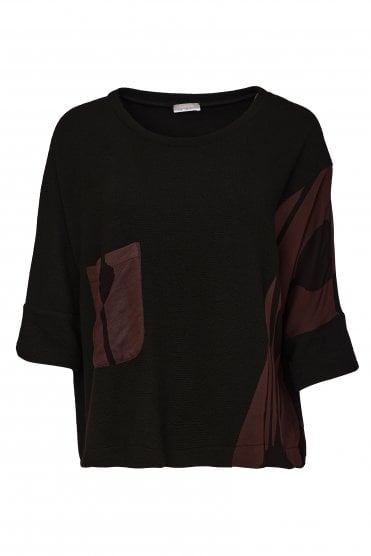 Round Neck Top With Print Detail Black/choko