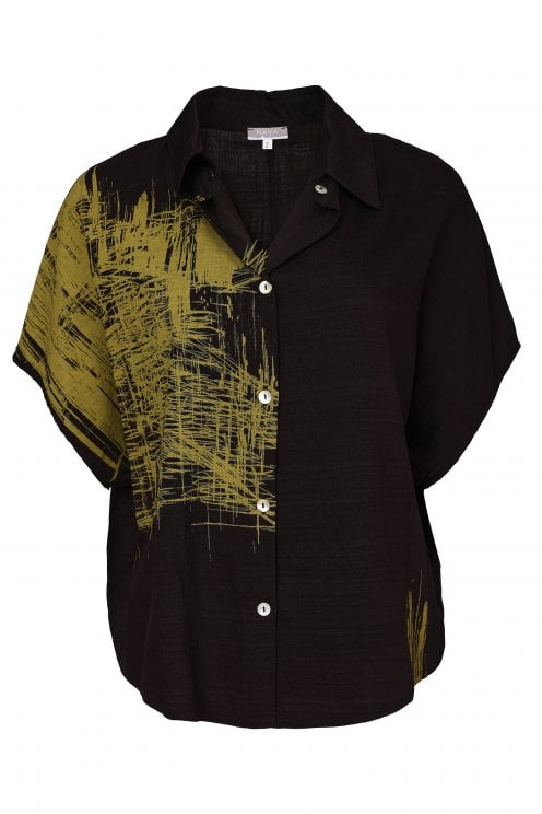 Scribble Placement Print Shirt Black/avocado
