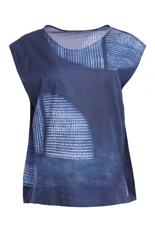 Semi Circle Print Top Denim Blue