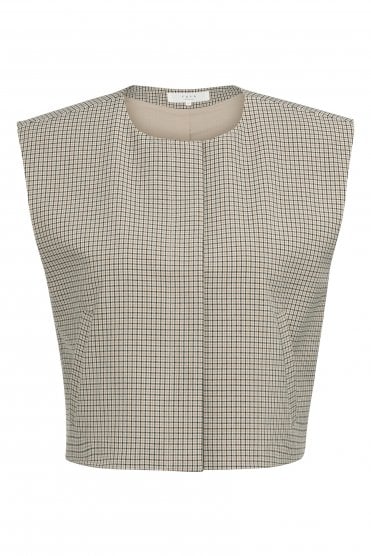 Short Checked Waistcoat Beige