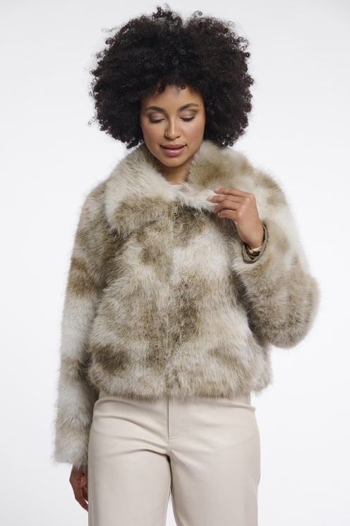 Short Faux Fur Jacket Birch/basil