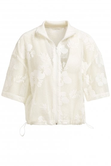 Short Sleeve Crochet Jacket Beige