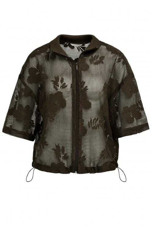 Short Sleeve Crochet Jacket Delicioso Brown
