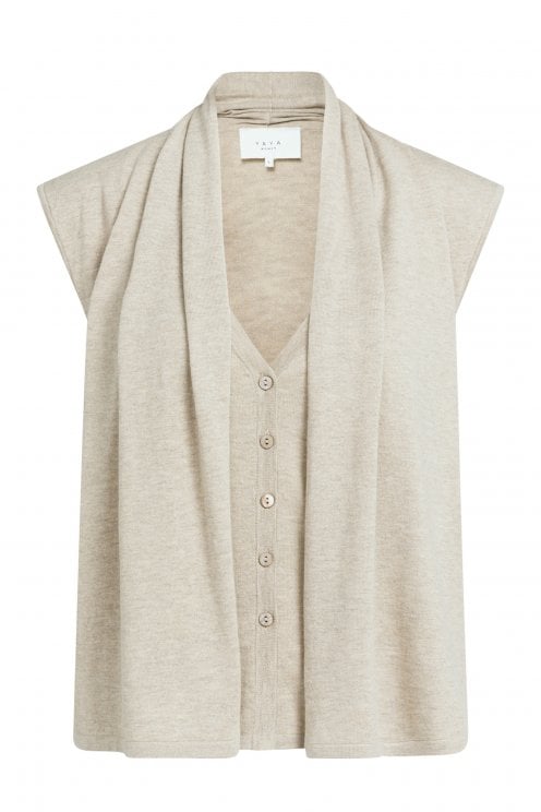 Sleeveless Double Layer Cardigan Cashmere Grey Mel
