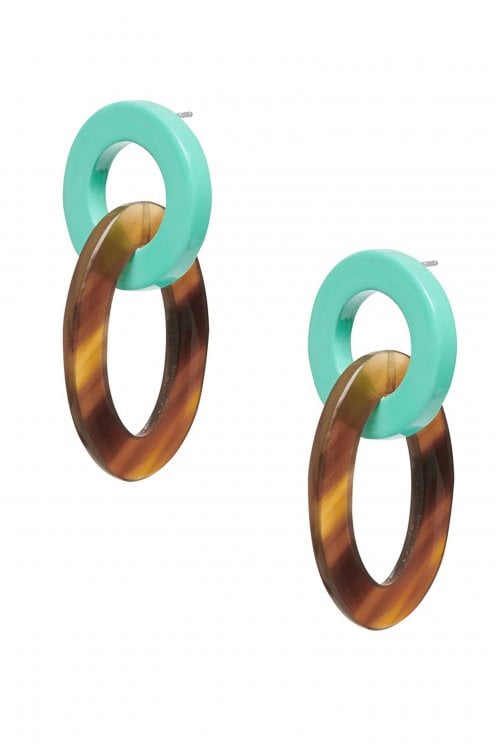 Small Oval Link Earring Aqua Marine/brown