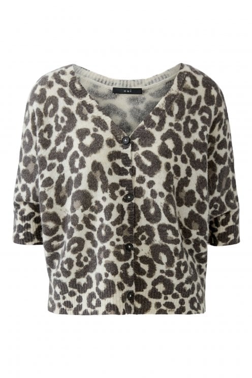 Soft Leopaqrd Print Cardigan Lt Stone/taupe