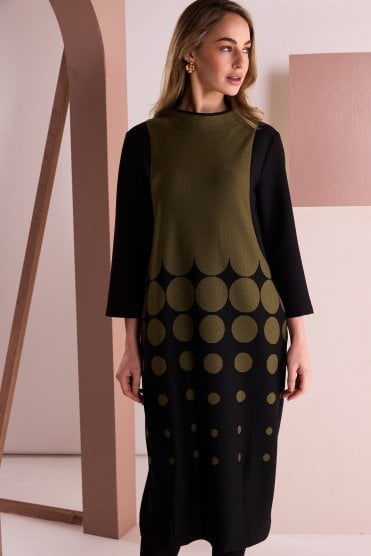 Spot Border Print High Neck Dress Black/avocado