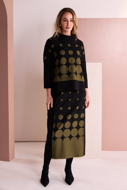 Spot Border Print Pull Up Skirt Black/avocado