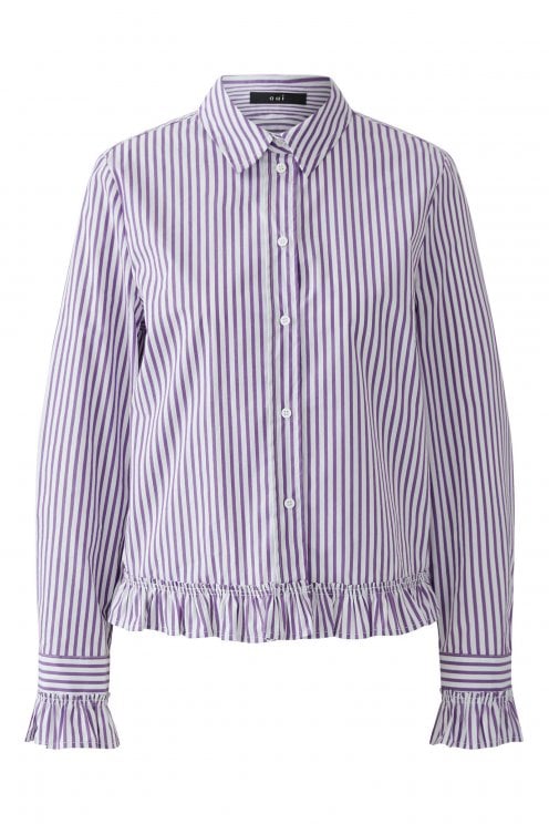 Stripe Blouse With Ruffle Detail White/violet