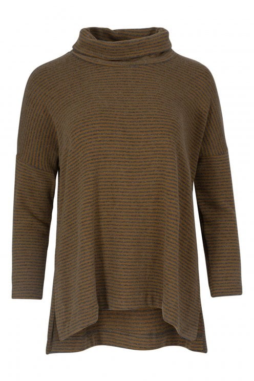 Stripe Fleece Roll Neck Pullover Grigio