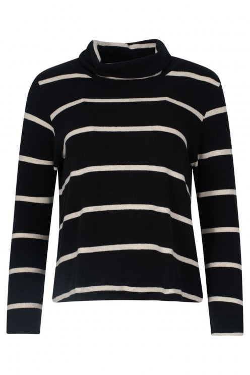 Stripe Fleece Roll Neck Pullover Nero