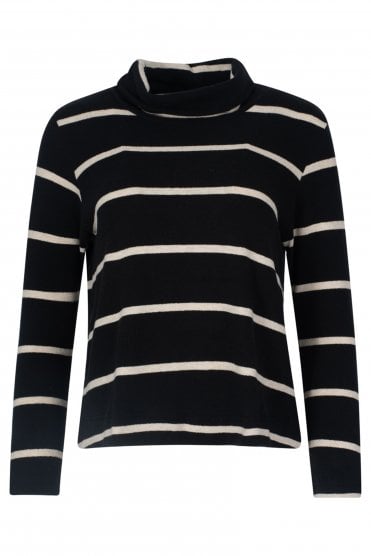 Stripe Fleece Roll Neck Pullover Nero