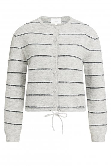 Stripe Knitted Cardigan Med Grey Mel