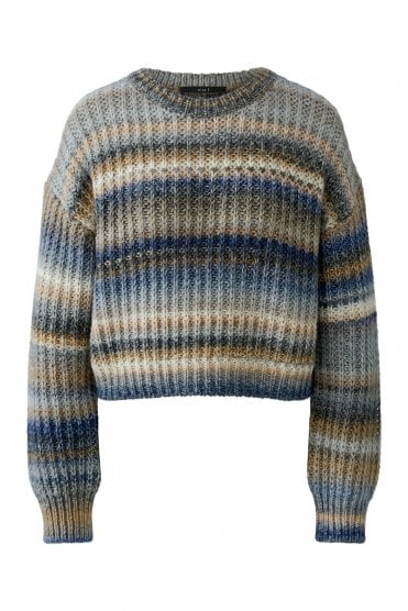Stripe Pattern Pullover Light Brown/blue
