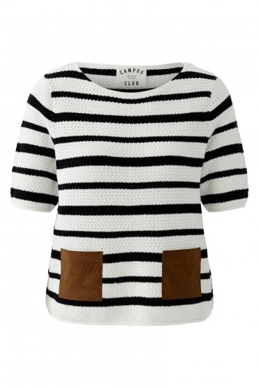 Stripe Pullover With Patch Pockets White/black
