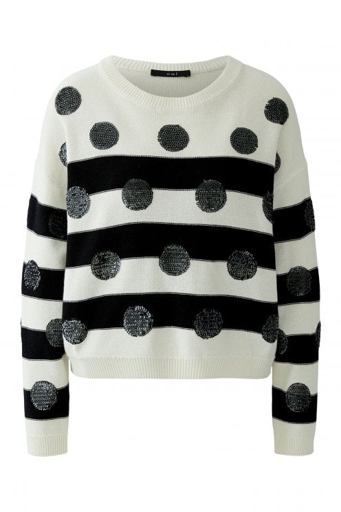 Stripe Pullover With Sequin Dots Off White/black