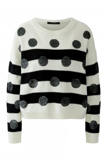 Stripe Pullover With Sequin Dots Off White/black