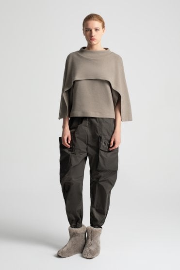 Terry Cotton High Neck Top Khaki