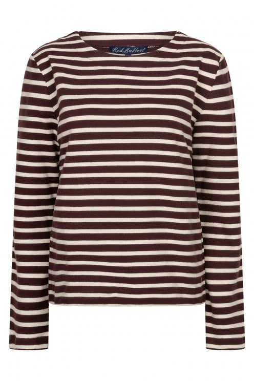 Terry Stripe Top Burgundy/cream