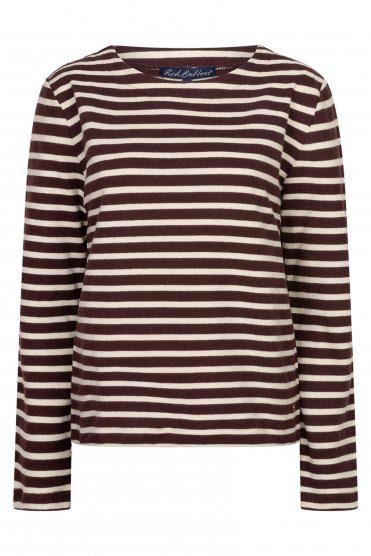 Terry Stripe Top Burgundy/cream