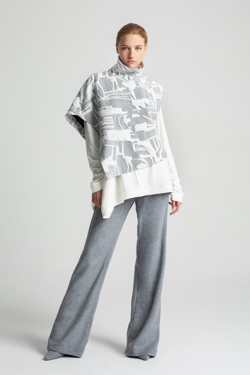 Textured High Neck Gilet Grey/off White