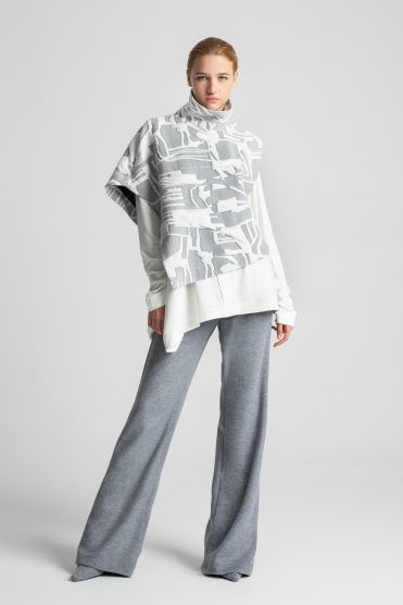 Textured High Neck Gilet Grey/off White
