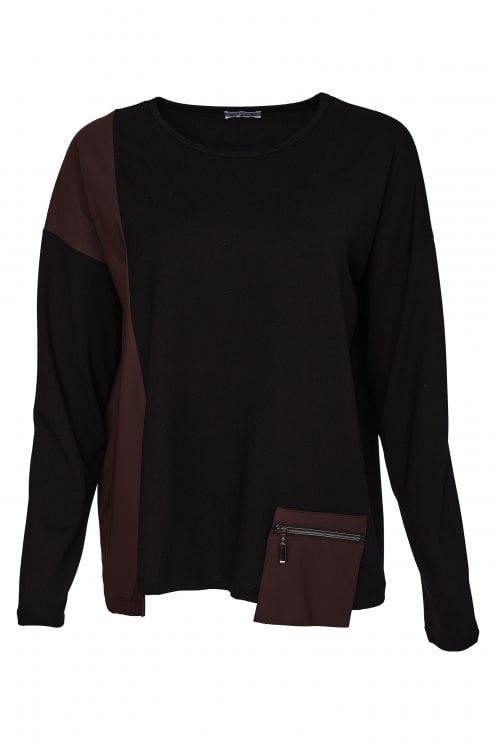 Top With Zip Contrast Pocket Choko/black