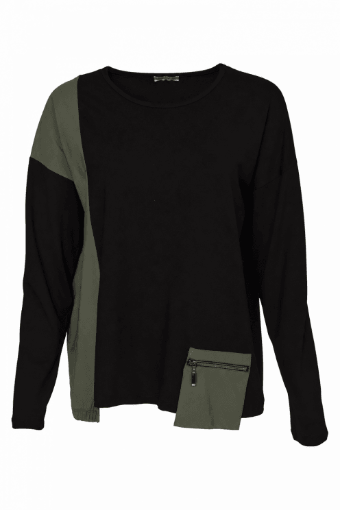 Top With Zip Contrast Pocket Thyme/black