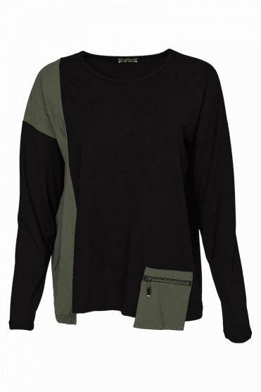 Top With Zip Contrast Pocket Thyme/black