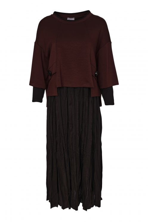 Two Piece Crushed Dress With Overtop Black/choko