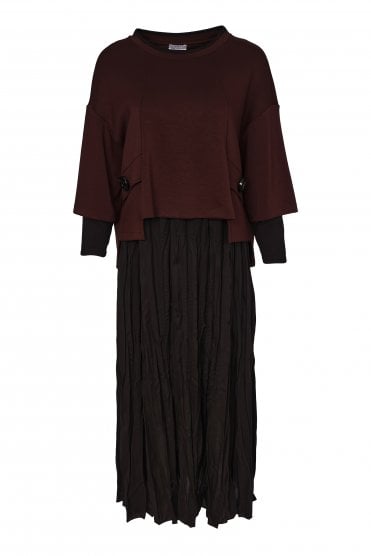 Two Piece Crushed Dress With Overtop Black/choko