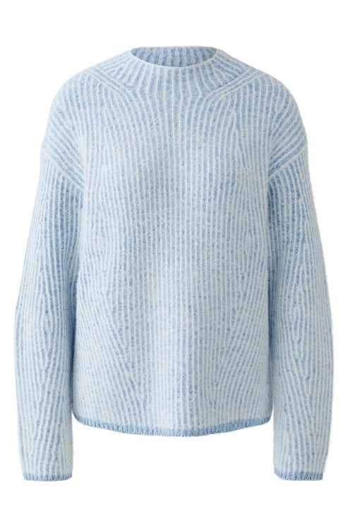 Two Tone Ribbed Look Pullover Light Blue/white