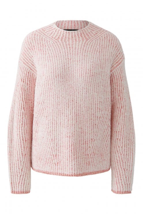 Two Tone Ribbed Look Pullover Rose/white