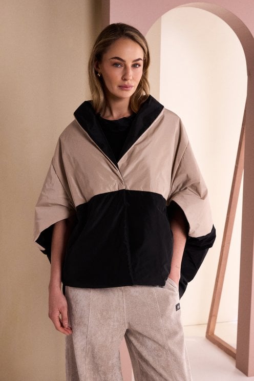 Two Tone Roll Collar Jacket