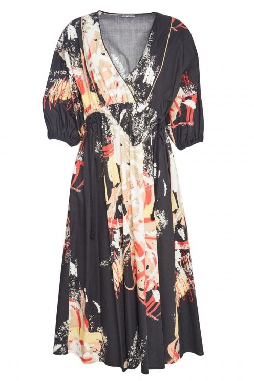 V-neck Dress With Contrast Piping Black/stone