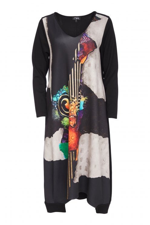 V-neck Dress With Placement Print Black/poppy