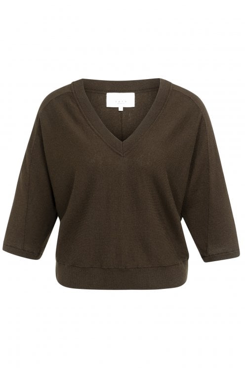 V-neck Pullover With Seam Detail Brown Mel