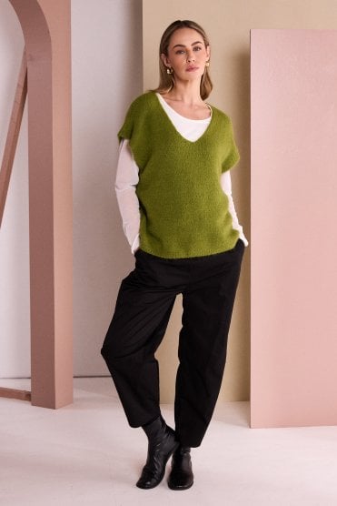 V-neck Soft Knit With Extended Shoulder Avocado
