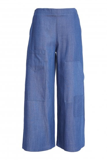Wide Leg Denim Look Pants Denim Blue