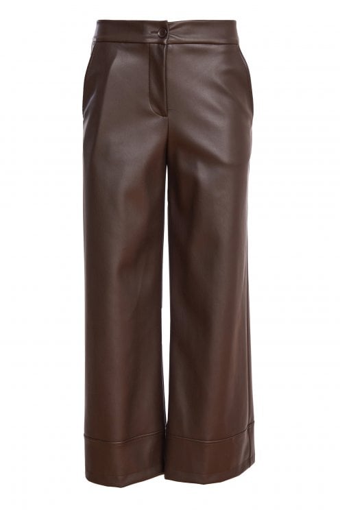 Wide Leg Leather Look Trouser Chocolate