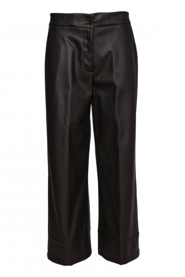 Wide Leg Leatherette Trouser Black
