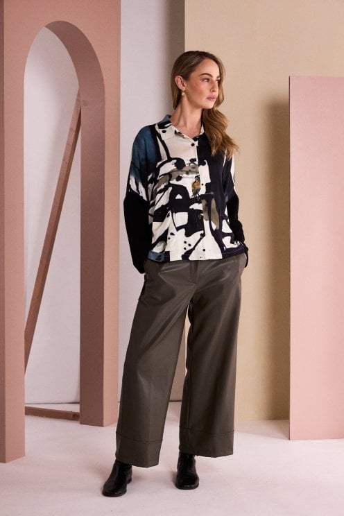 Wide Leg Leatherette Trouser Thyme