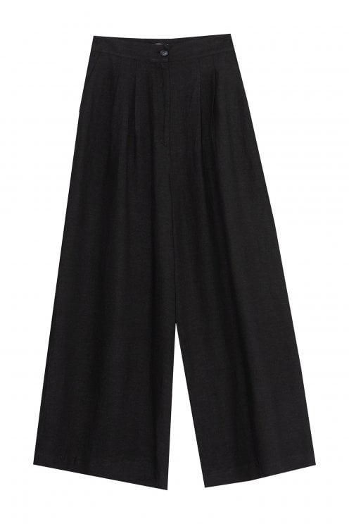 Wide Leg Pants With Pleats Black