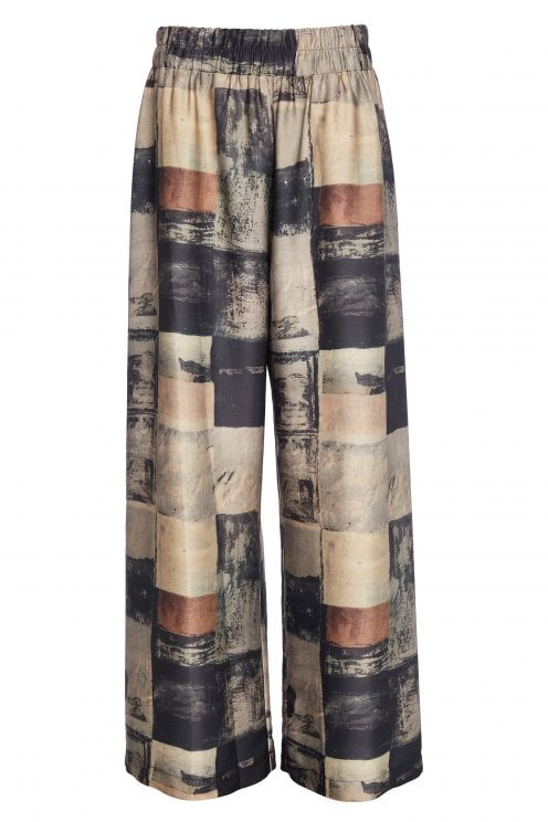 Wide Leg Print Trouser Champagne Beige