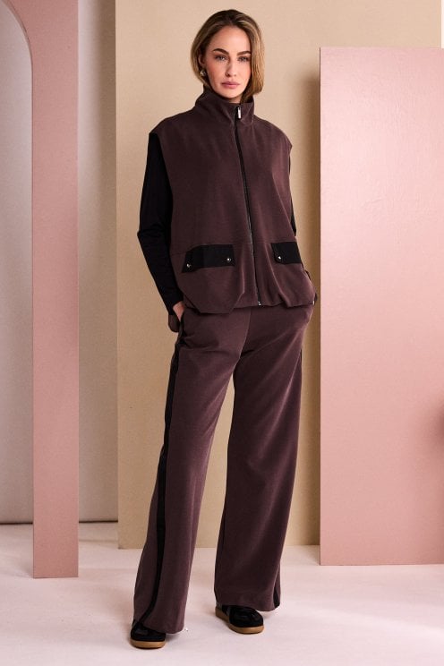 Wide Leg Pull Up Trouser With Contrast Panel