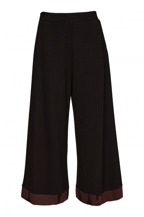 Wide Leg Trouser With Print Cuff Black/choko