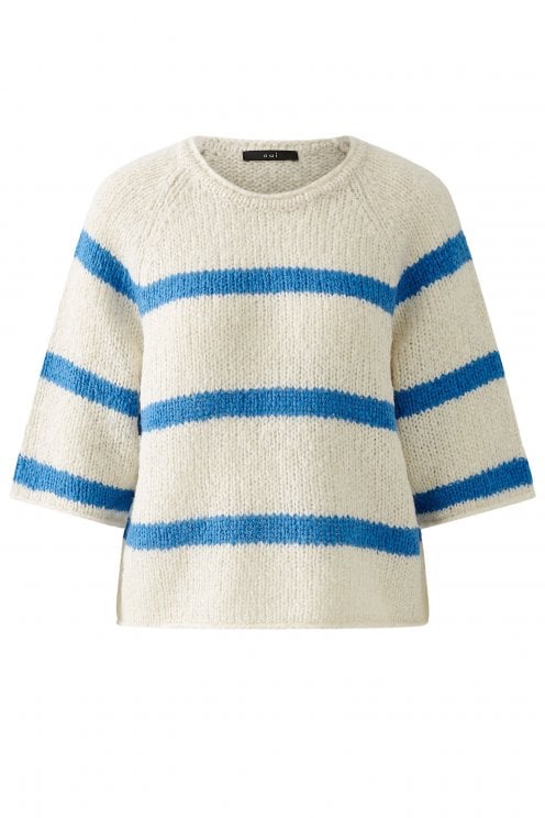 Wool Blend Soft Knit Off White/blue